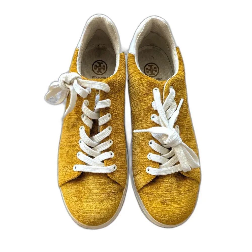 Tory Burch Howell Velvet Gold Yellow Court Sneakers Sz 9